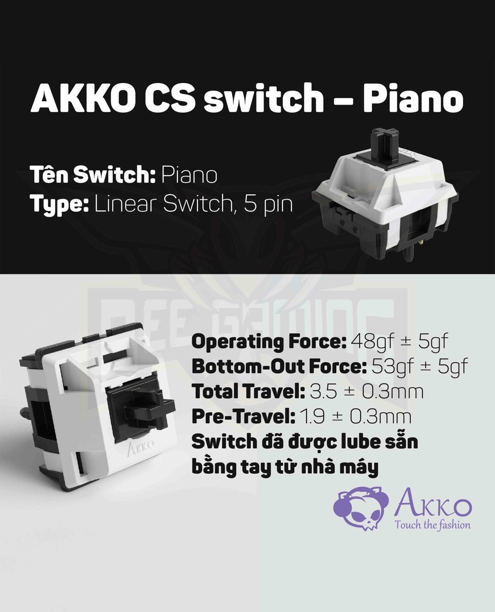 AKKO CS switch – Piano (Lubed / 5 pin / 45 switch) - AKKO Gear - Touch ...